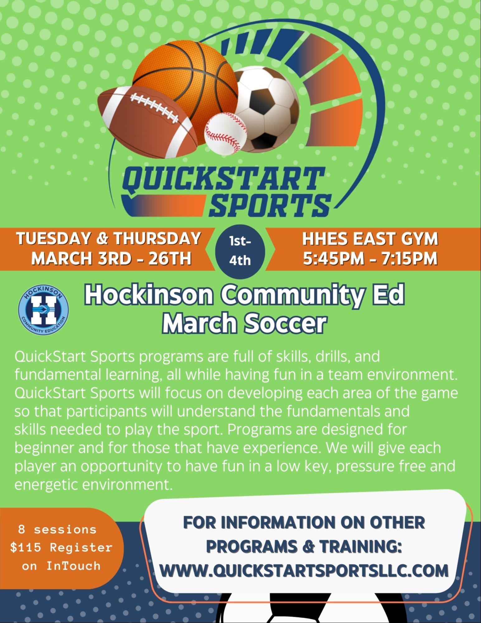 QuickStart Sports Soccer camp March 1st-4th grade