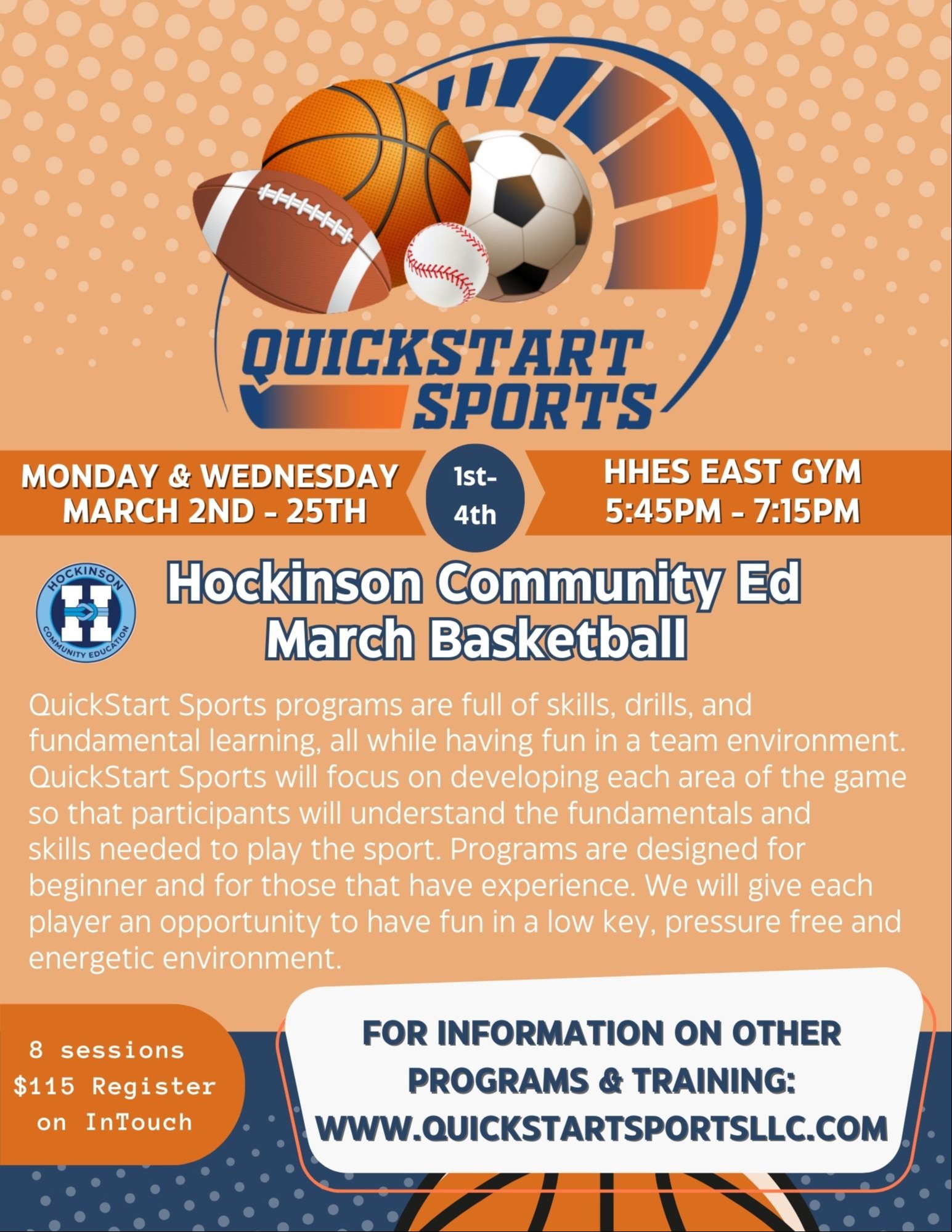 QuickStart Sports Basketball camp March 1st-4th grade