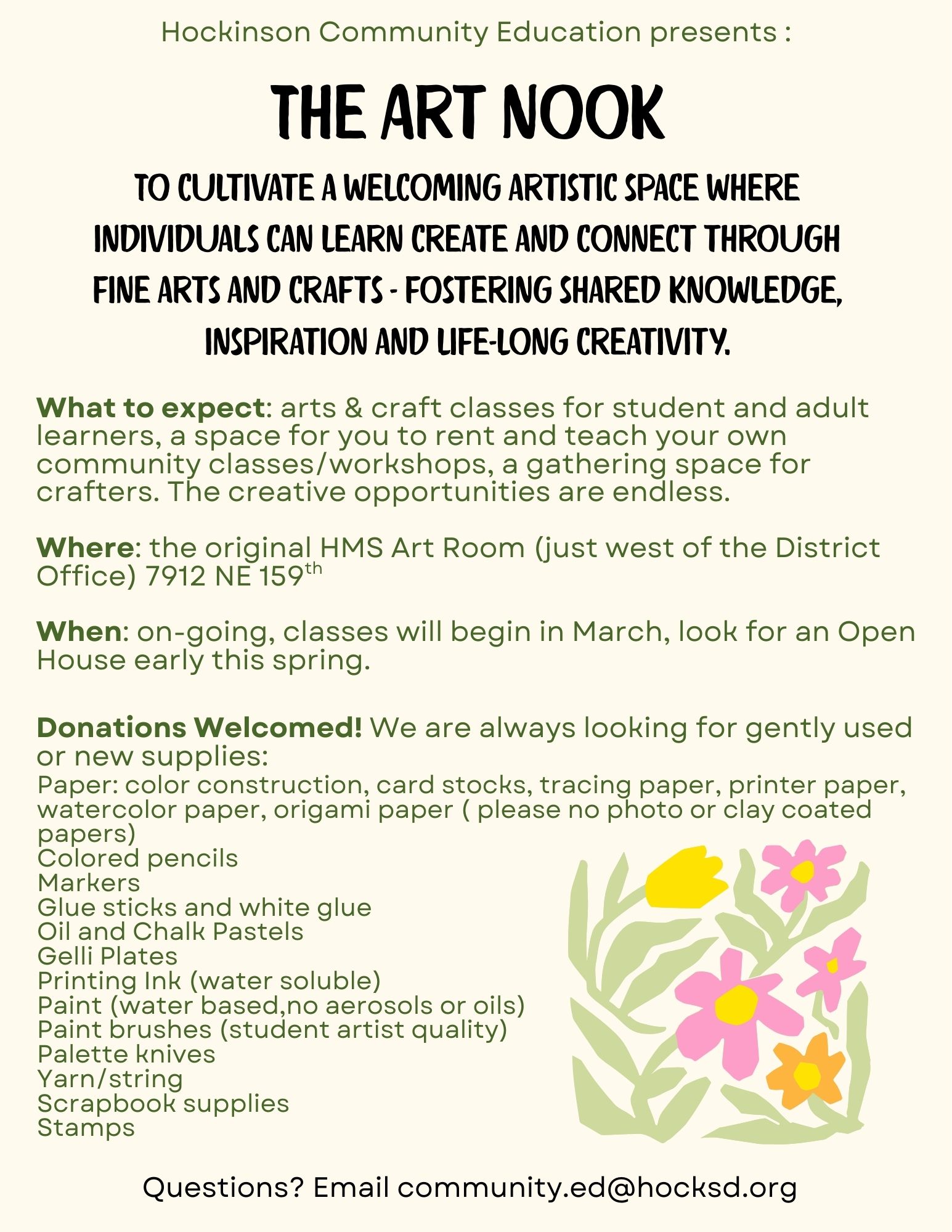 Art Nook Flier infformation