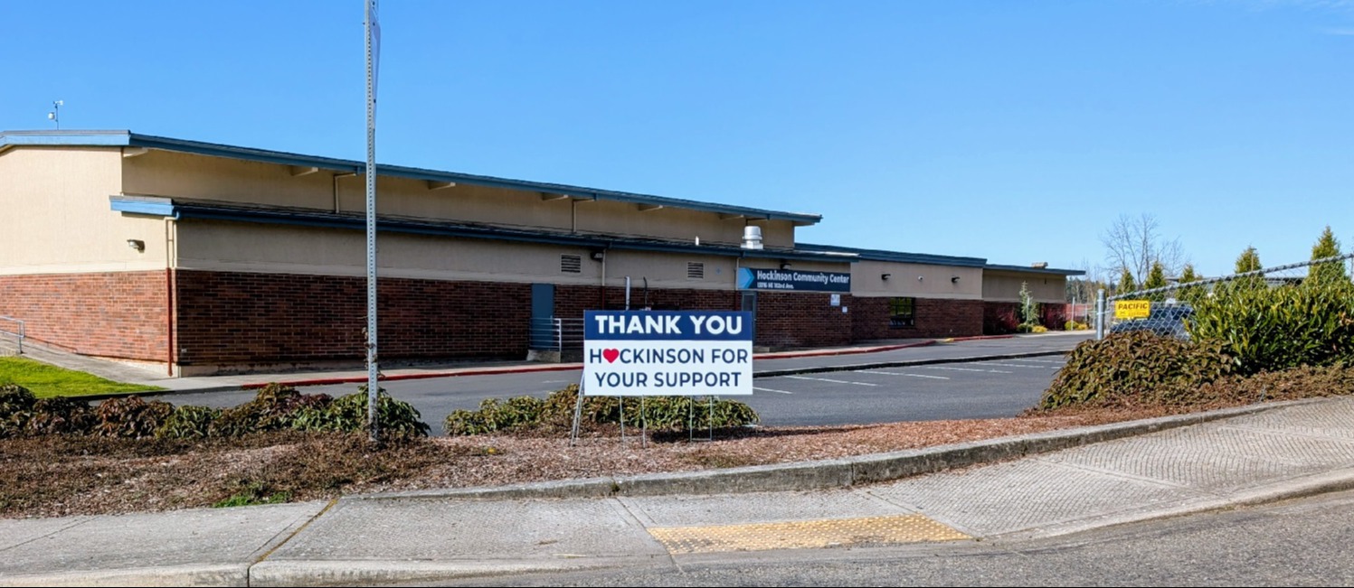 Sign reads: Thank you, Hockinson, for your support