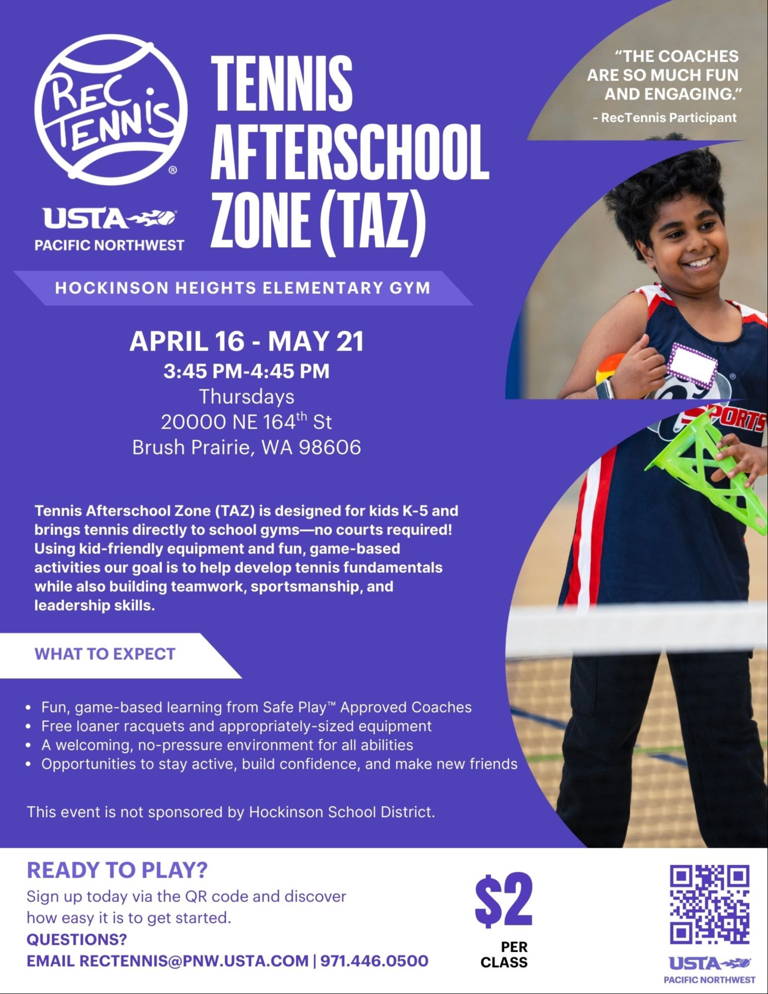 USTA Youth Tennis camp- April-May