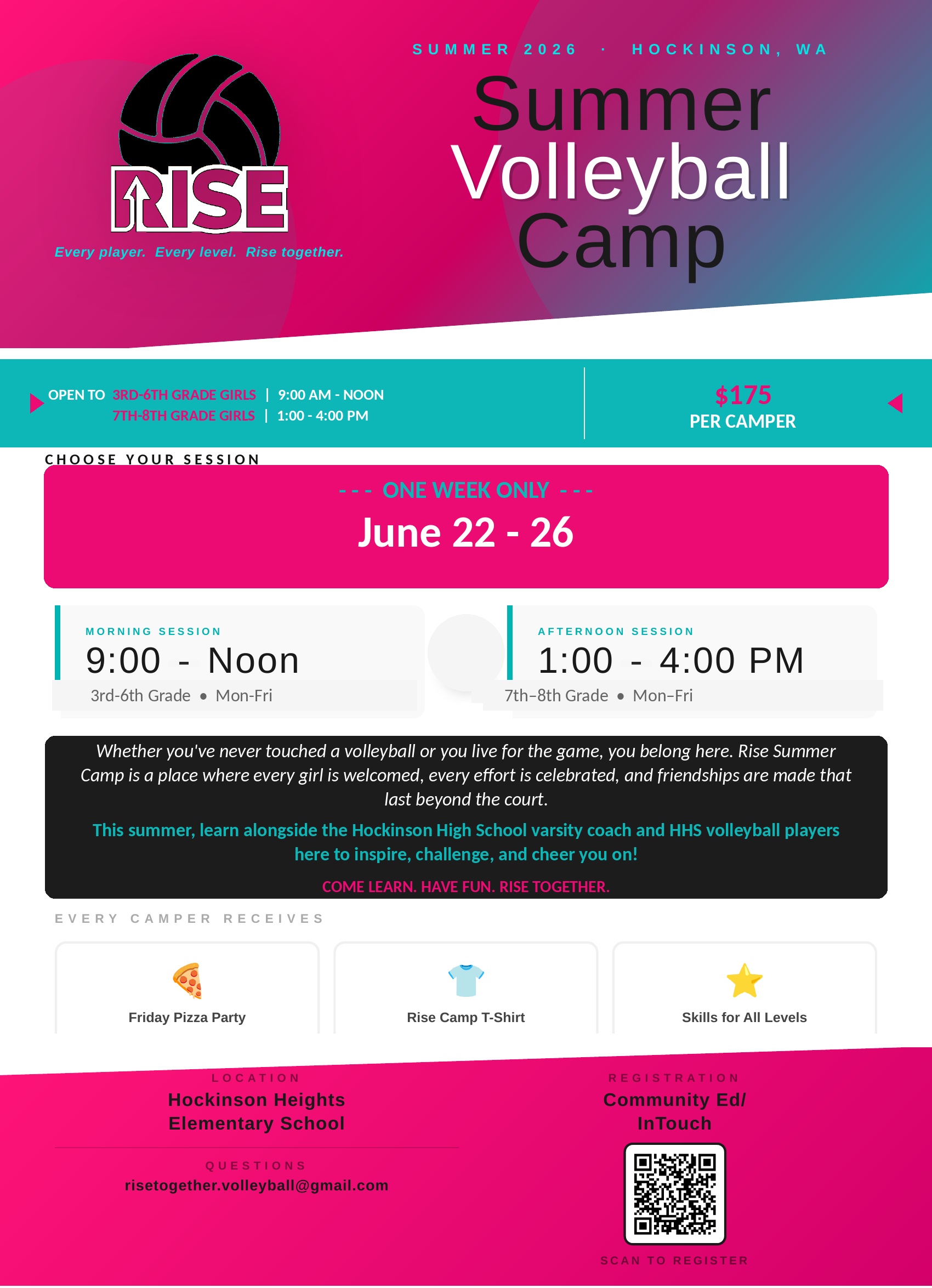Rise volleyball summer camp 3rd-8th grade