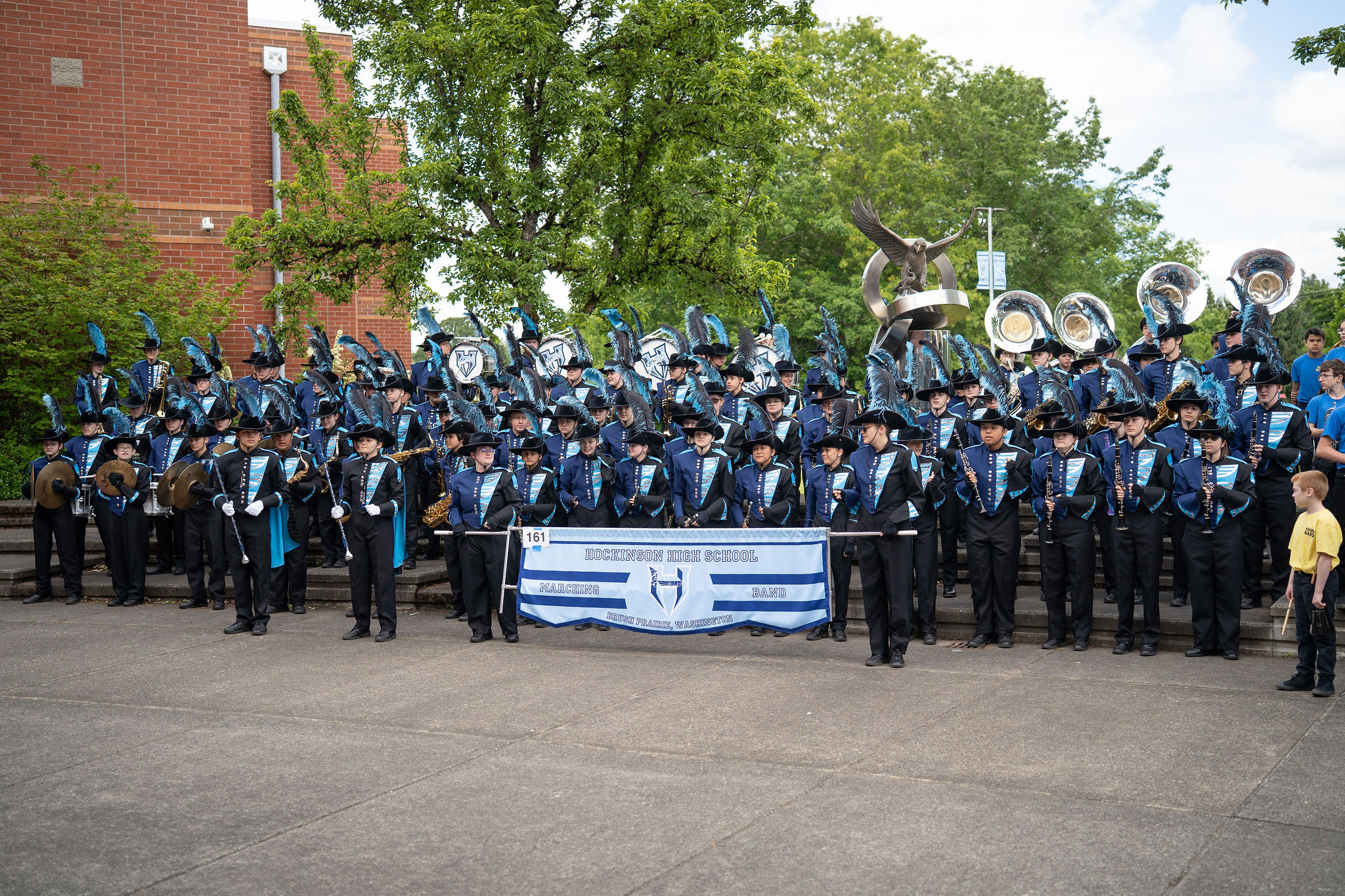 Group photo of high school band outdoors