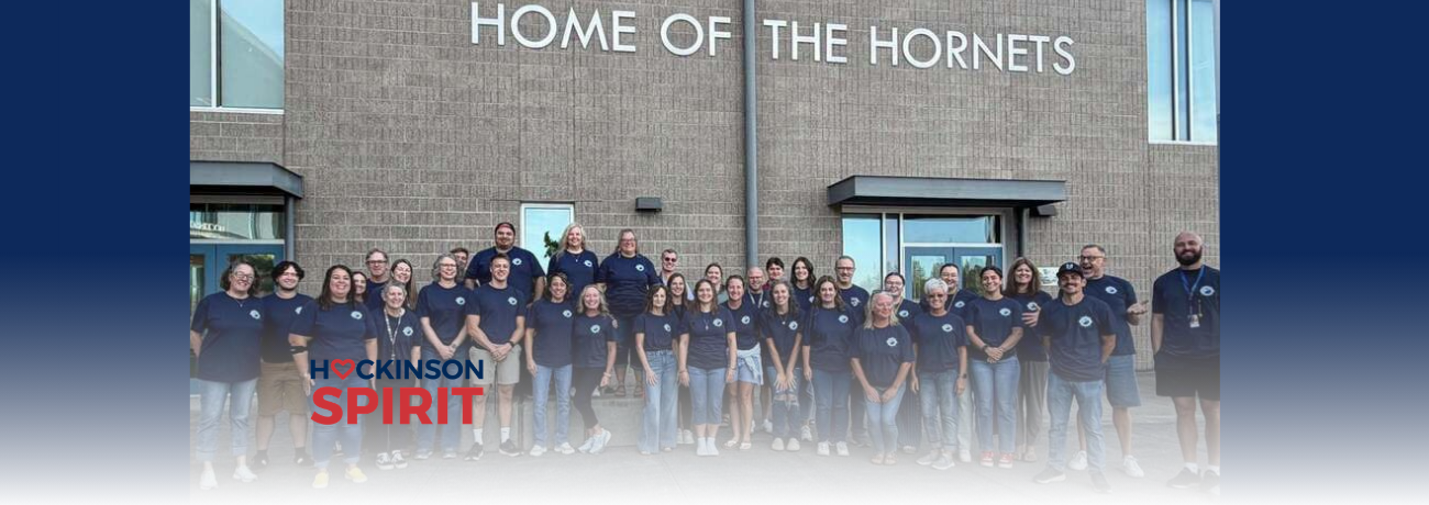 Hockinson staff on Spirit Friday wearing their Hockinson spirit shirts.