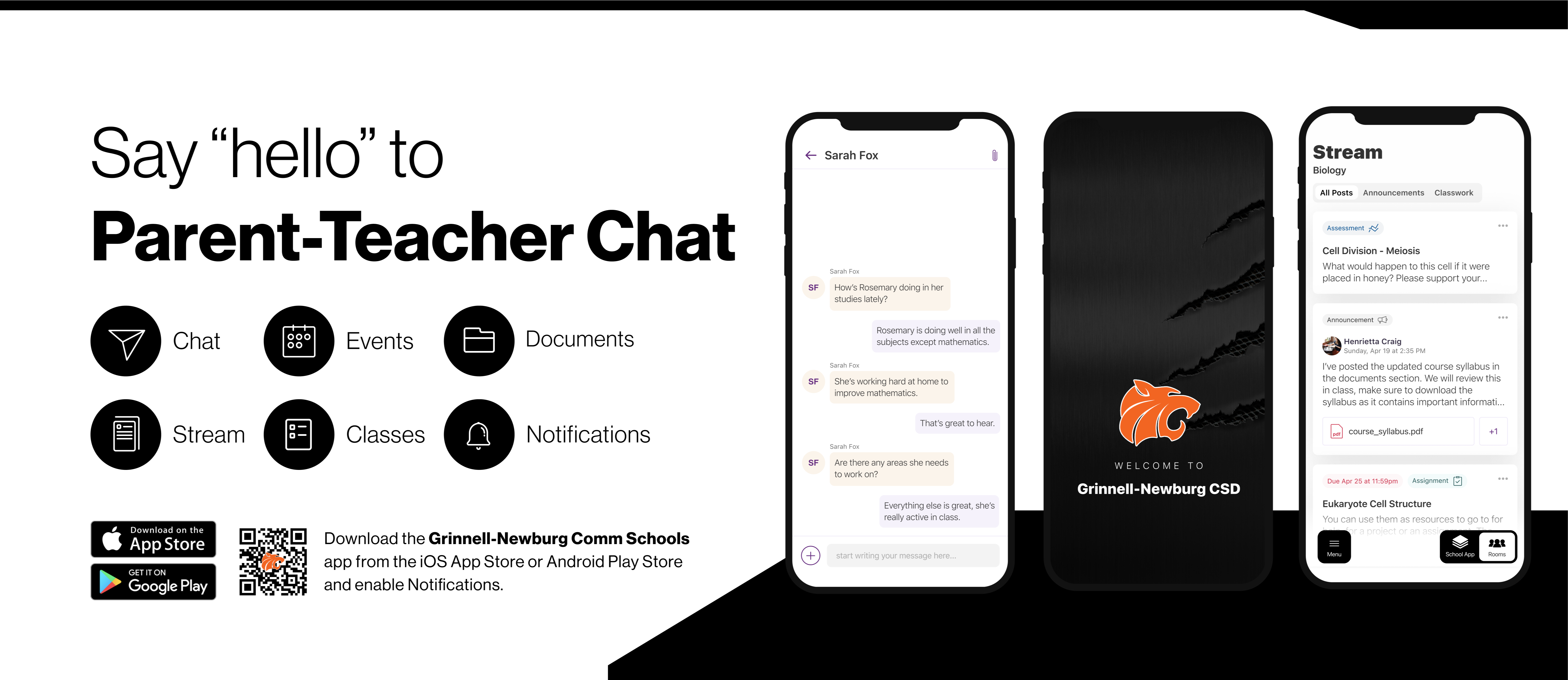 Say hello to Parent-Teacher chat in the new Rooms app. Download the (school name) app in the Google Play or Apple App store