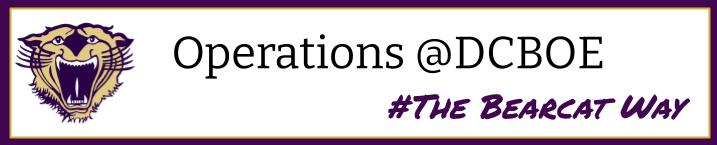 A banner featuring a bearcat logo on the left, with the text 'Operations @DCBOE' and the hashtag '#The Bearcat Way' in a stylized font.