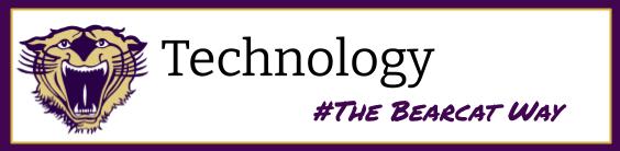 A banner featuring the word 'Technology' alongside a bearcat graphic and the phrase '#The Bearcat Way' in purple and black colors.
