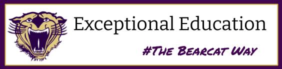 A banner featuring a stylized bearcat head, with the text 'Exceptional Education' and the hashtag '#THE Bearcat WAY' in a purple and white color scheme.