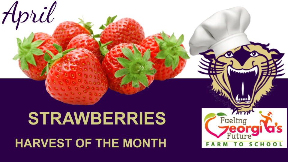 A slide showing the Harvest of the Month featuring a specific seasonal vegetable or fruit, with the tagline "Fueling Georgi’s Future" and a "Farm to School" logo.