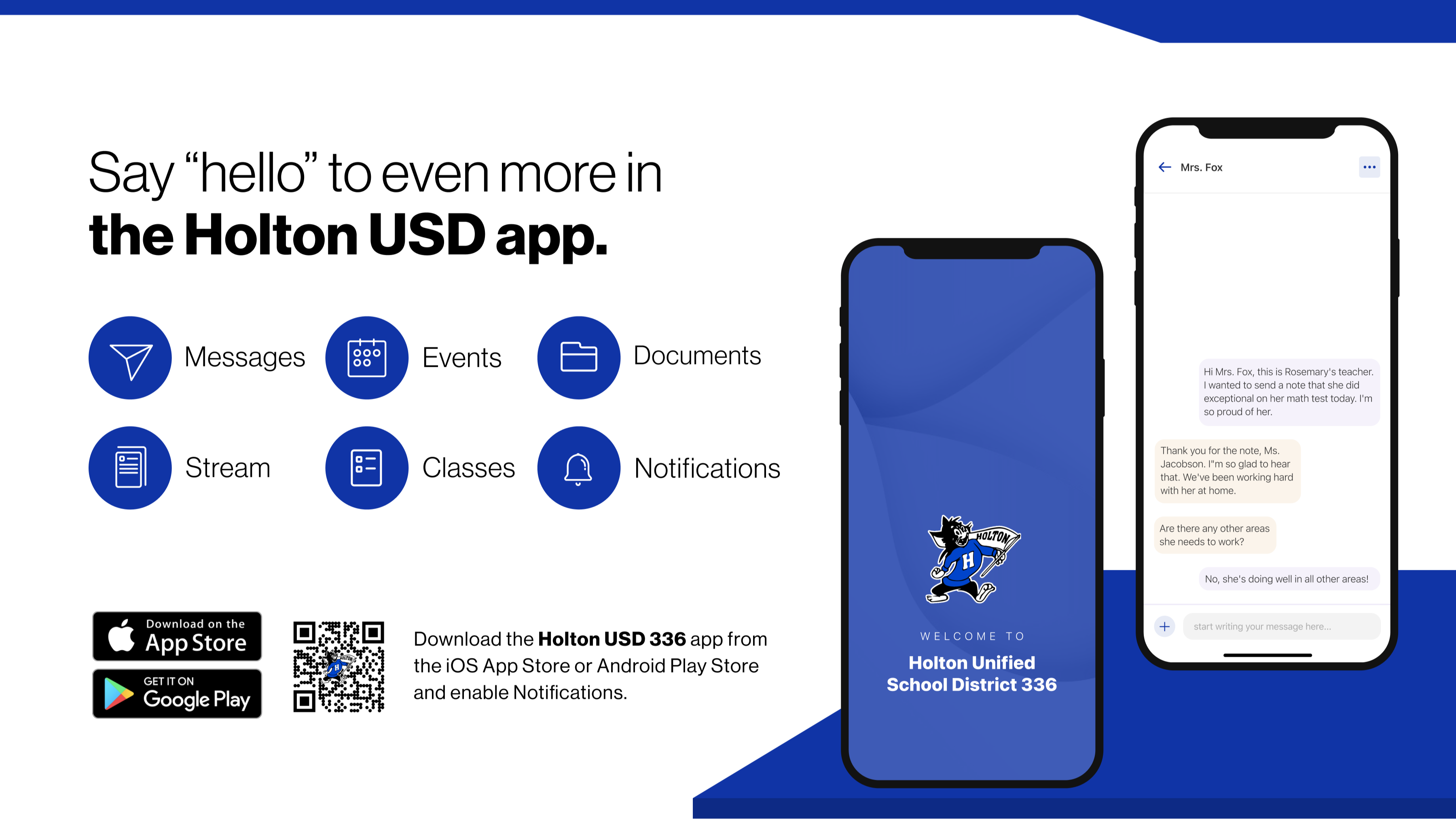 Say hello to Parent-Teacher chat in the new Rooms app. Download the Holton Unified School District 336 app in the Google Play or Apple App store