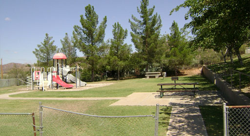 Playground with slide and picnic table