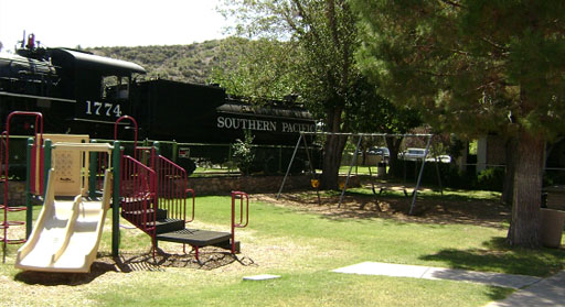 Playground with slide and picnic table