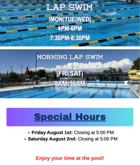 Flyer with updated pool schedule for August