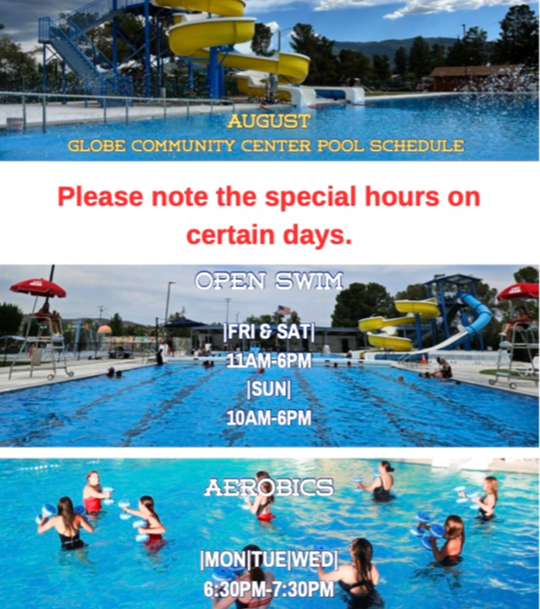 Flyer with updated Pool Schedule for August