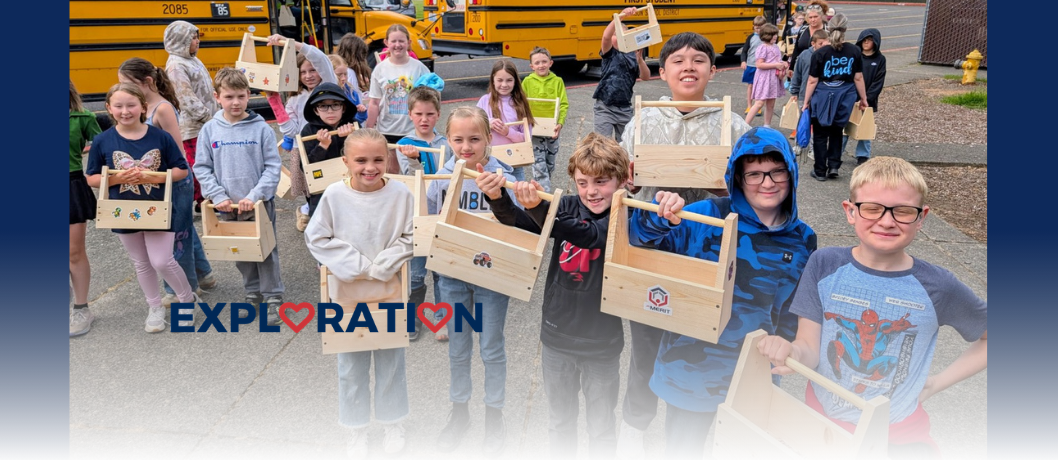 HHES 4th graders showing off their toolboxes that HHS CTE students helped them build.