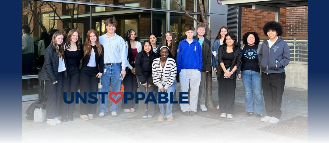 HHS students standing outside Providence Portland Medical Center after observing a heart surgery. 