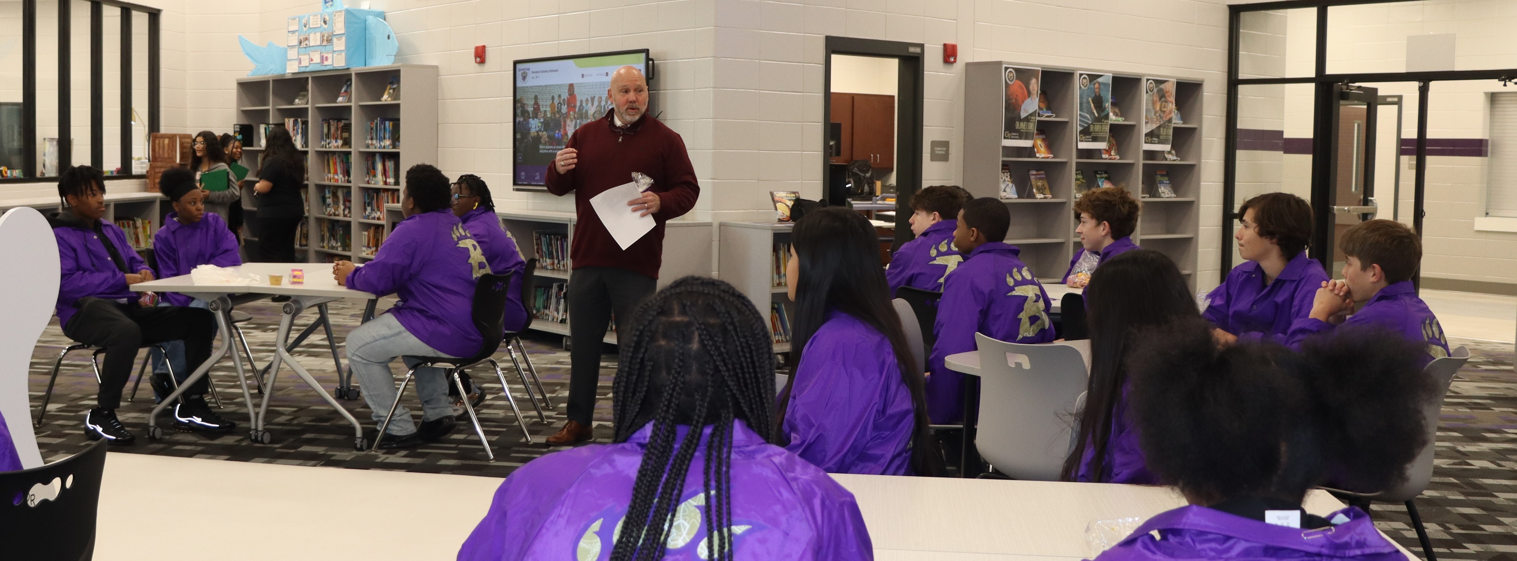 fll robots team hear from the superintendent before they head to state competitiion