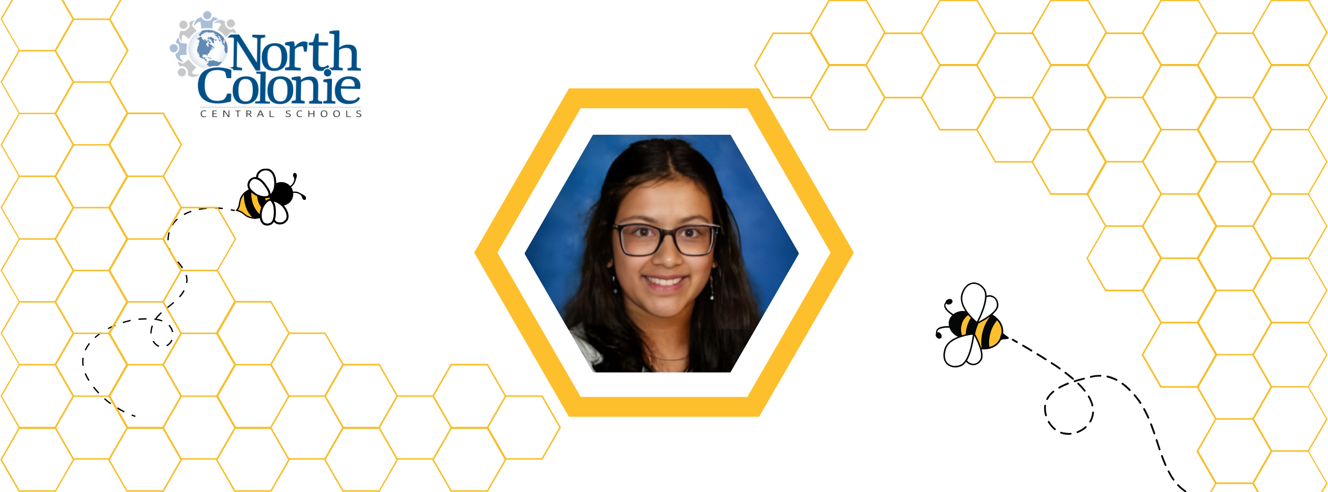 A photo of Krrisha Agrawal with honeycombs and bees.