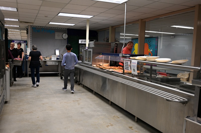 A temporary serving line has been created in the former library, now the cafe.