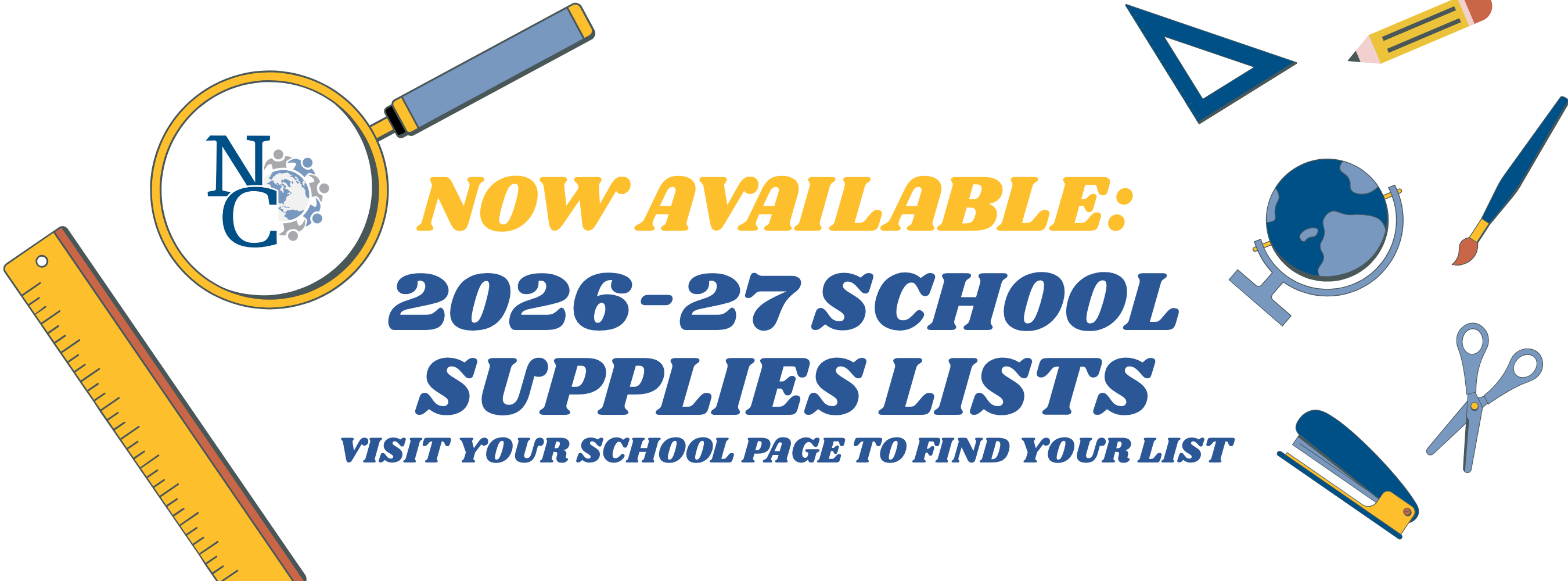 Now available 2026-27 school supplies lists Visit your school page to find your list