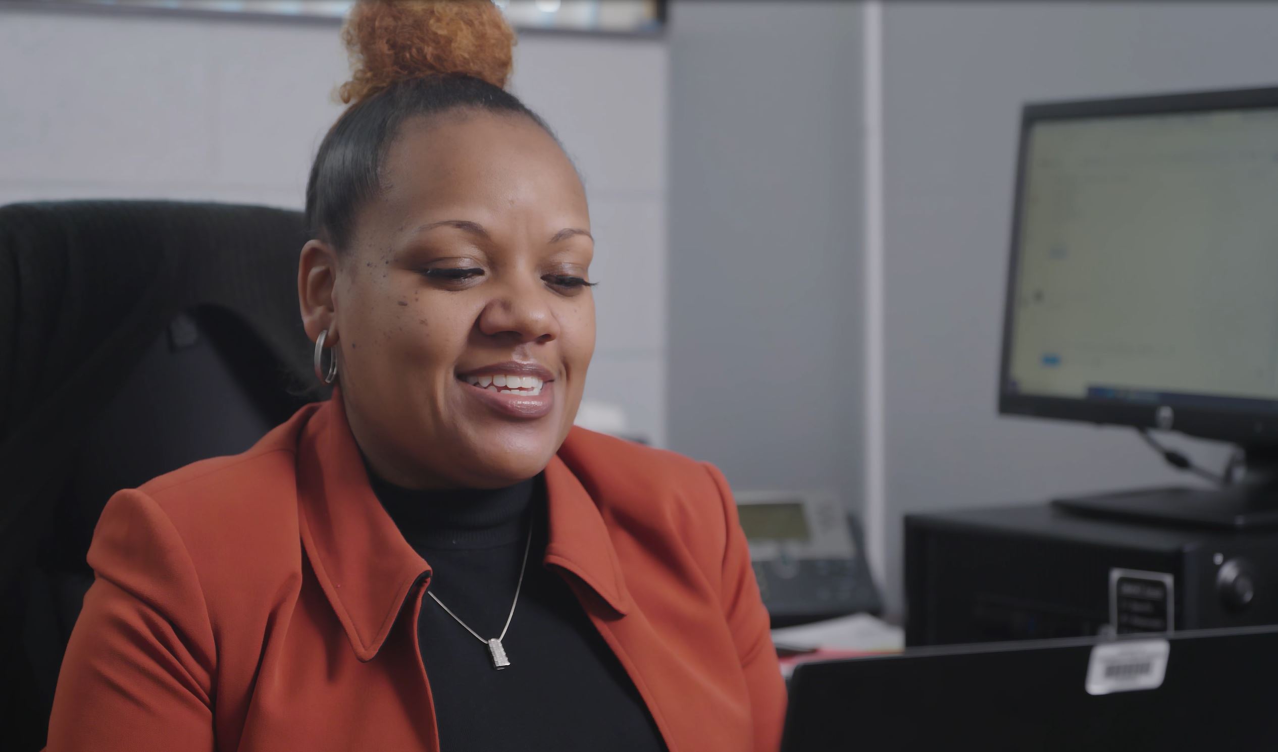 teacher at her office