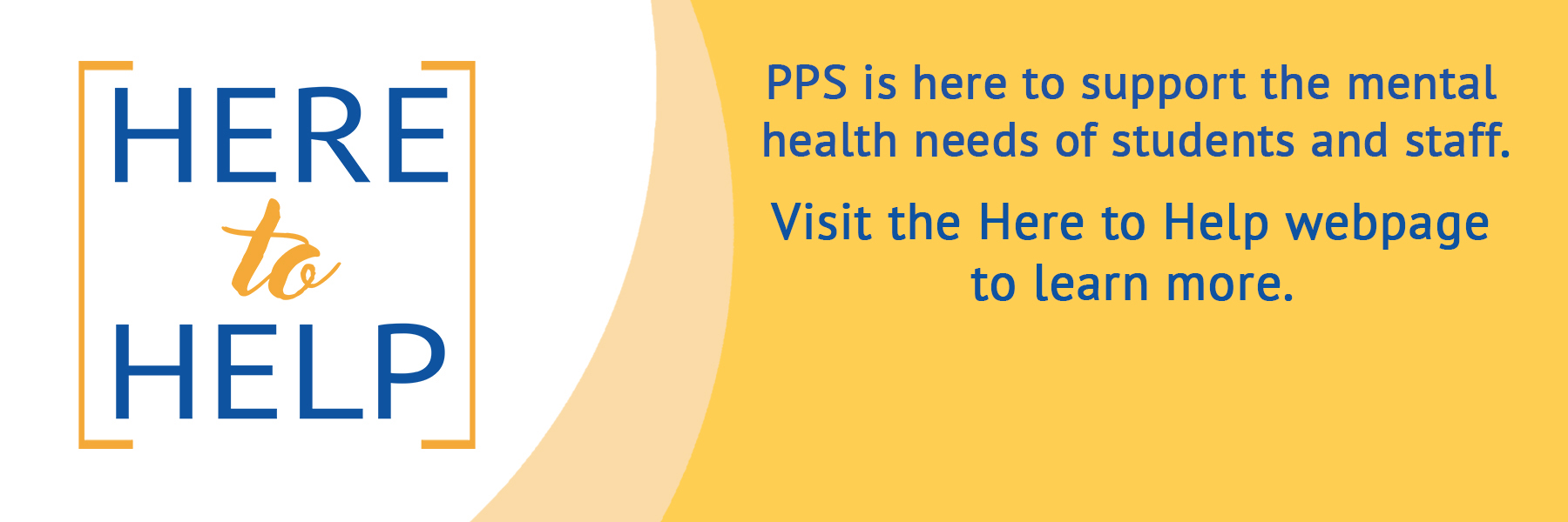 Text reads "HERE to HELP". The text is blue on a white background. The background is yellow.