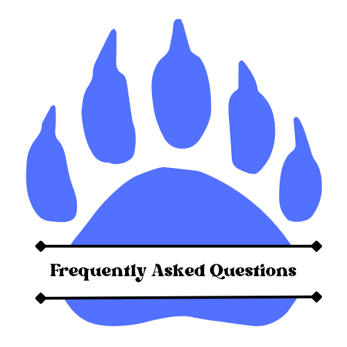 blue bear paw with words frequently asked questions