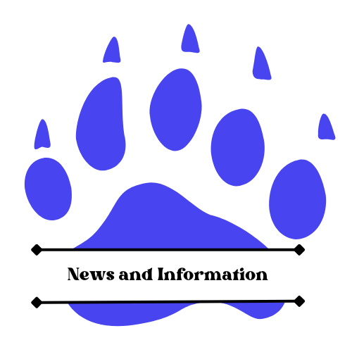 Blue bear paw with words news and information