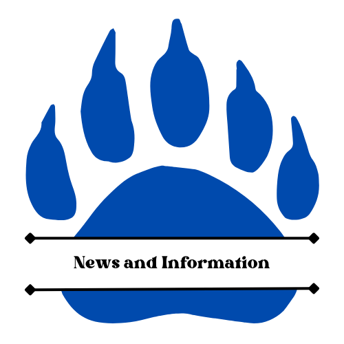 Blue Bear paw with words news and information