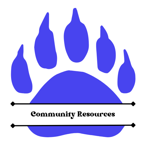 Blue Bear Paw with words Community Resources