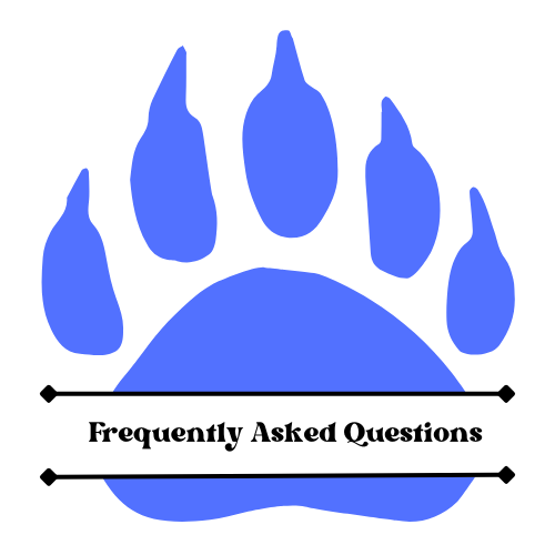 Blue Bear Paw with words frequently asked questions