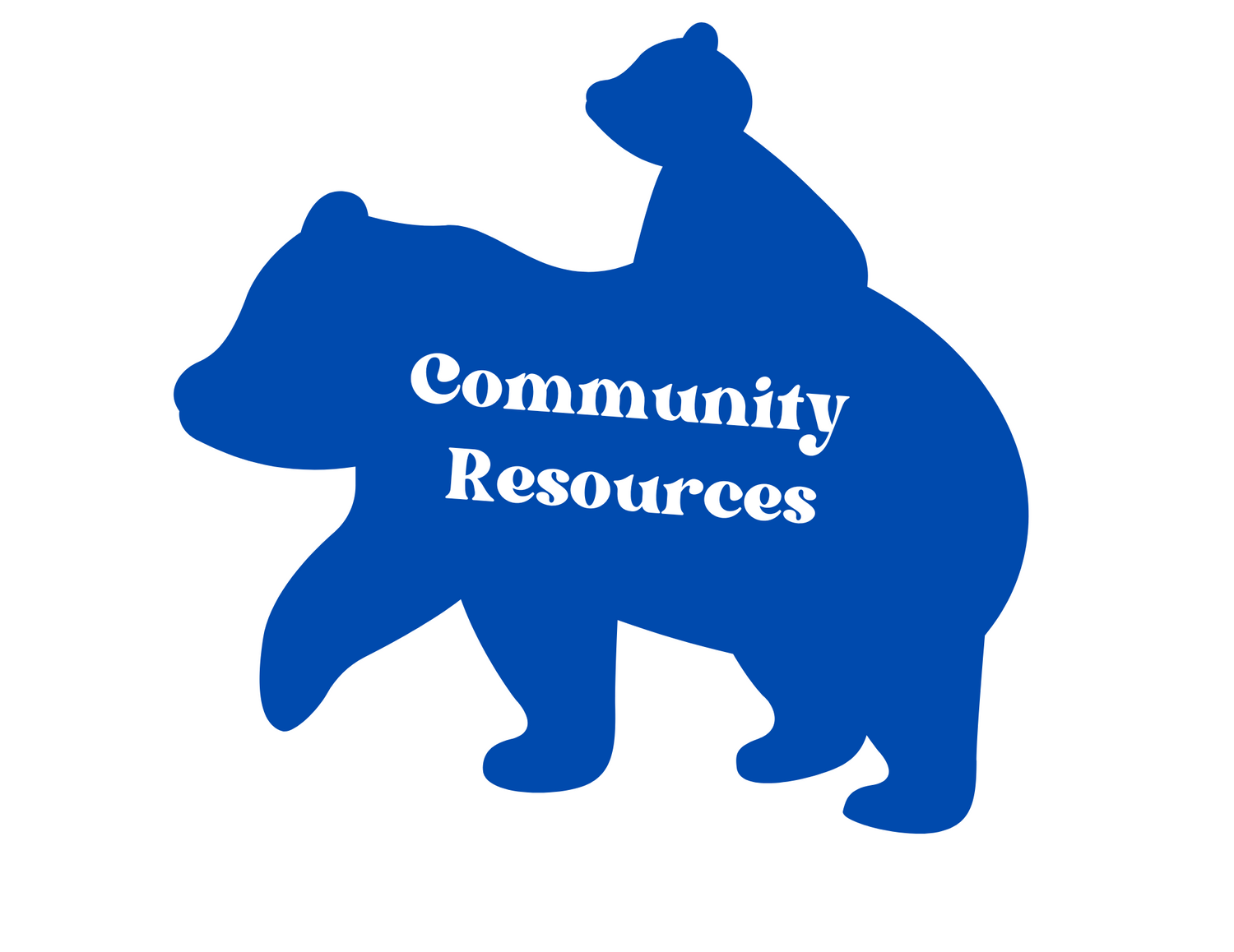 Baby bear riding on adult bear back with words Community Resources