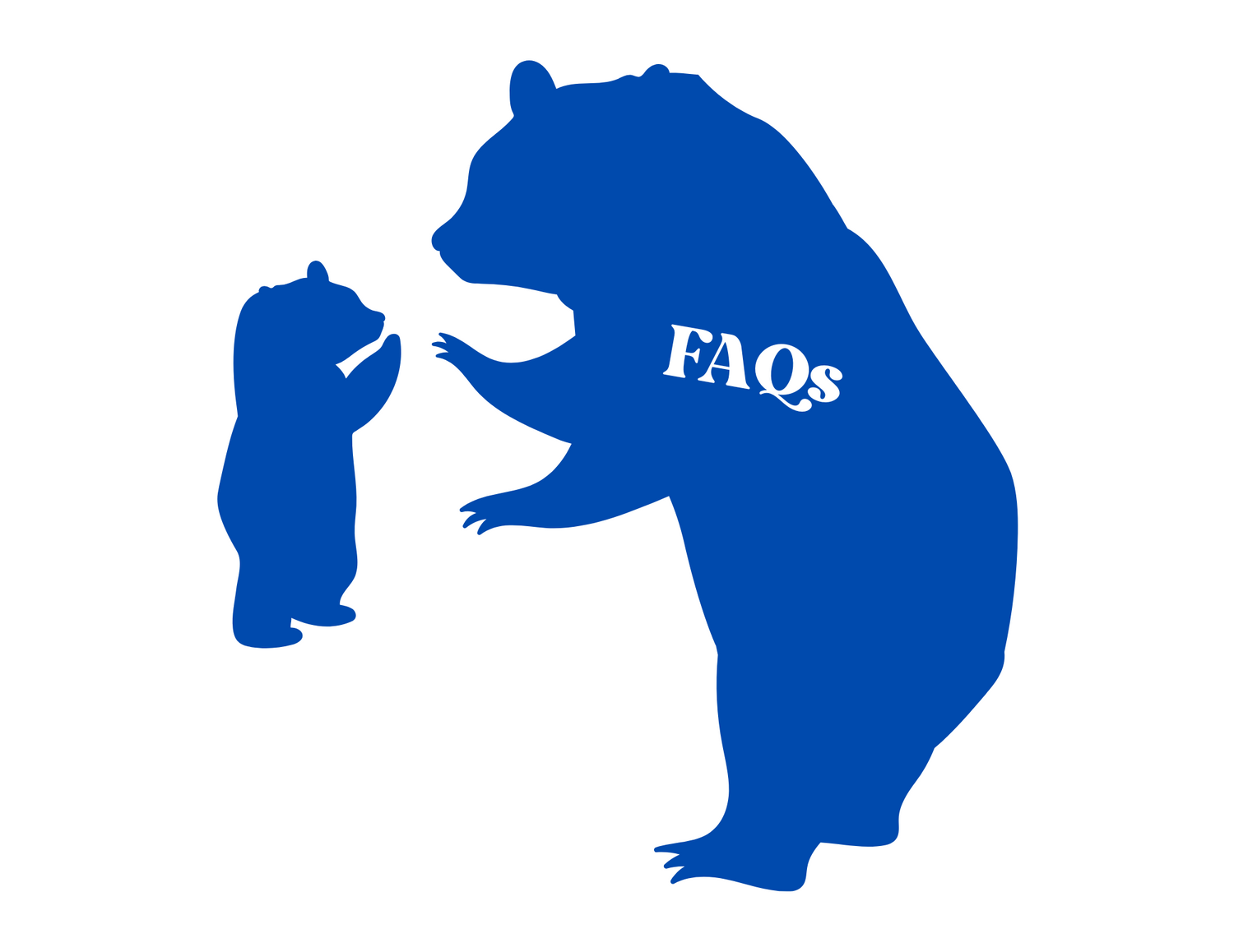 Big Bear and Small Bear both standing facing each other with letter FAQs