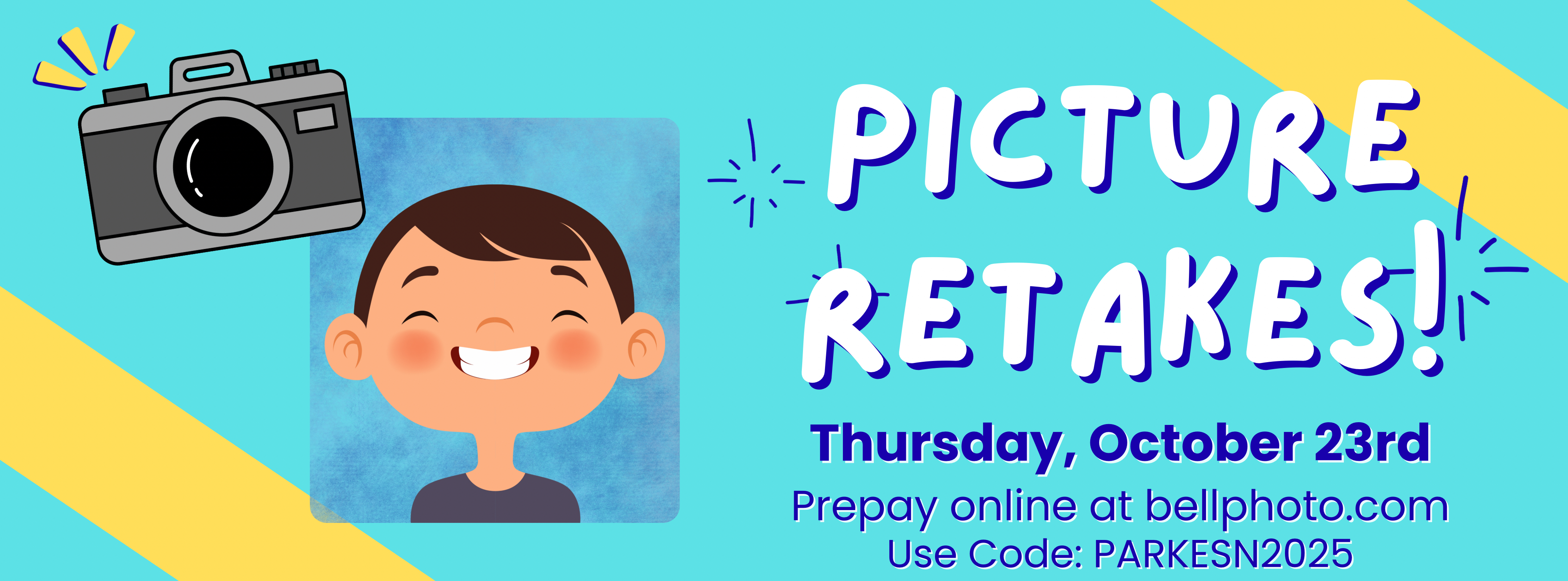 Picture Retake Day--Thursday, October 23rd. Día de repetición de fotografías: jueves 23 de octubre.