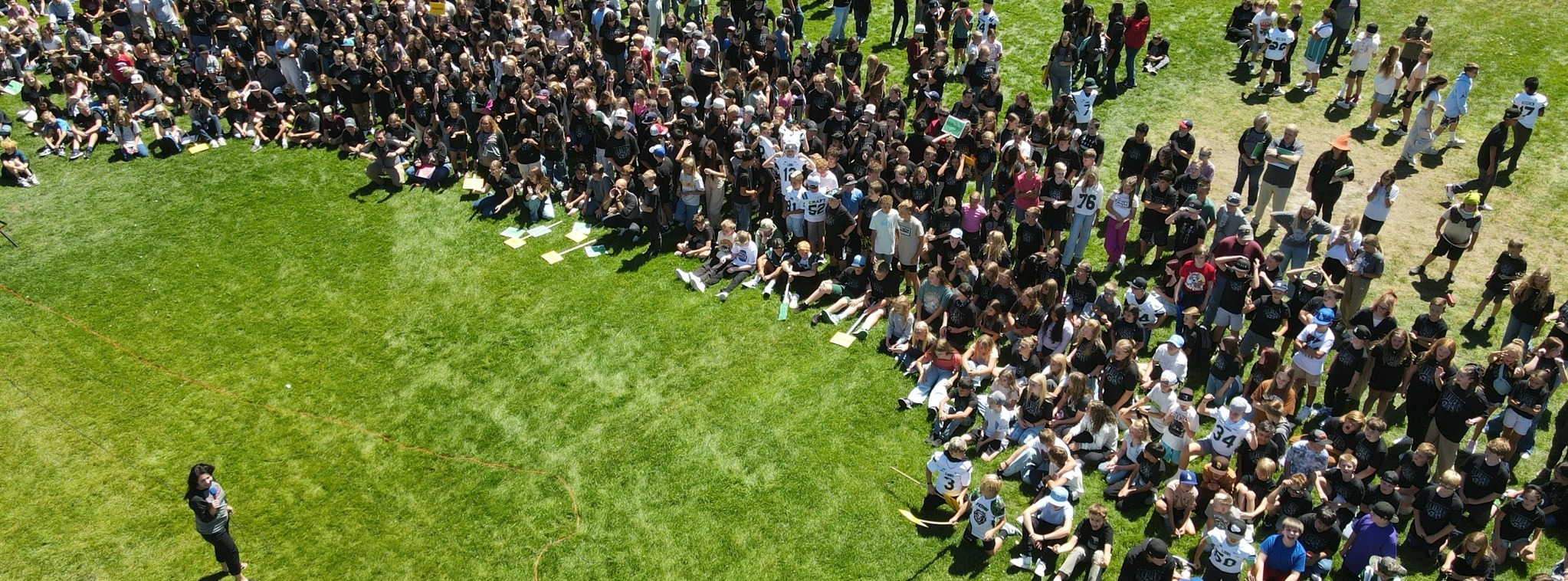 Overhead Drone Picture of Students