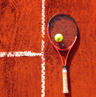 racket and a tennis ball