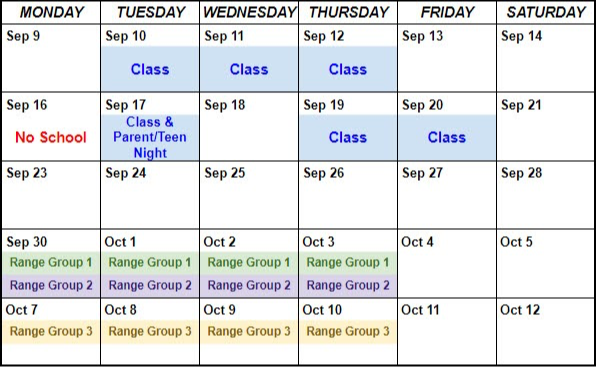 sept 10, 11, 12, 17, 19, 20 and then either Sept 30, Oct 01, 02, 03 or Oct 07, 08, 09, 10