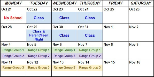 Oct 22, 23, 24, 29, 30, 31 and then either Oct 04, 05, 06, 07 or Nov 11, 12, 13, 14
