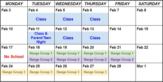 Feb 04, 05, 06, 11, 12, 13 and then either Feb 18, 19, 20, 21 or Feb 24, 25, 26, 27