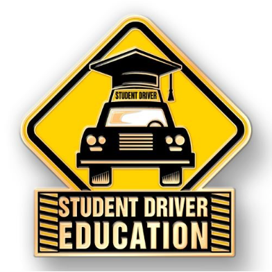 Student Driver Education with a car with a graduation cap on top