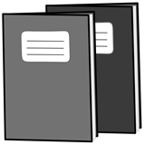 Drawing of two black and white notebooks