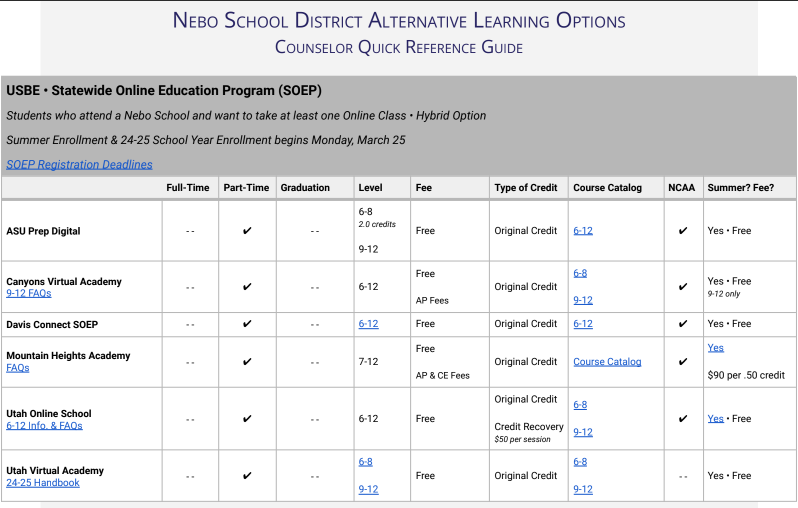 Online options for Nebo school district students