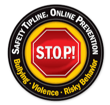 S.T.O.P! Safety Tipline, Online Prevention. Bullying - Violence - Risky Behavior - Badge