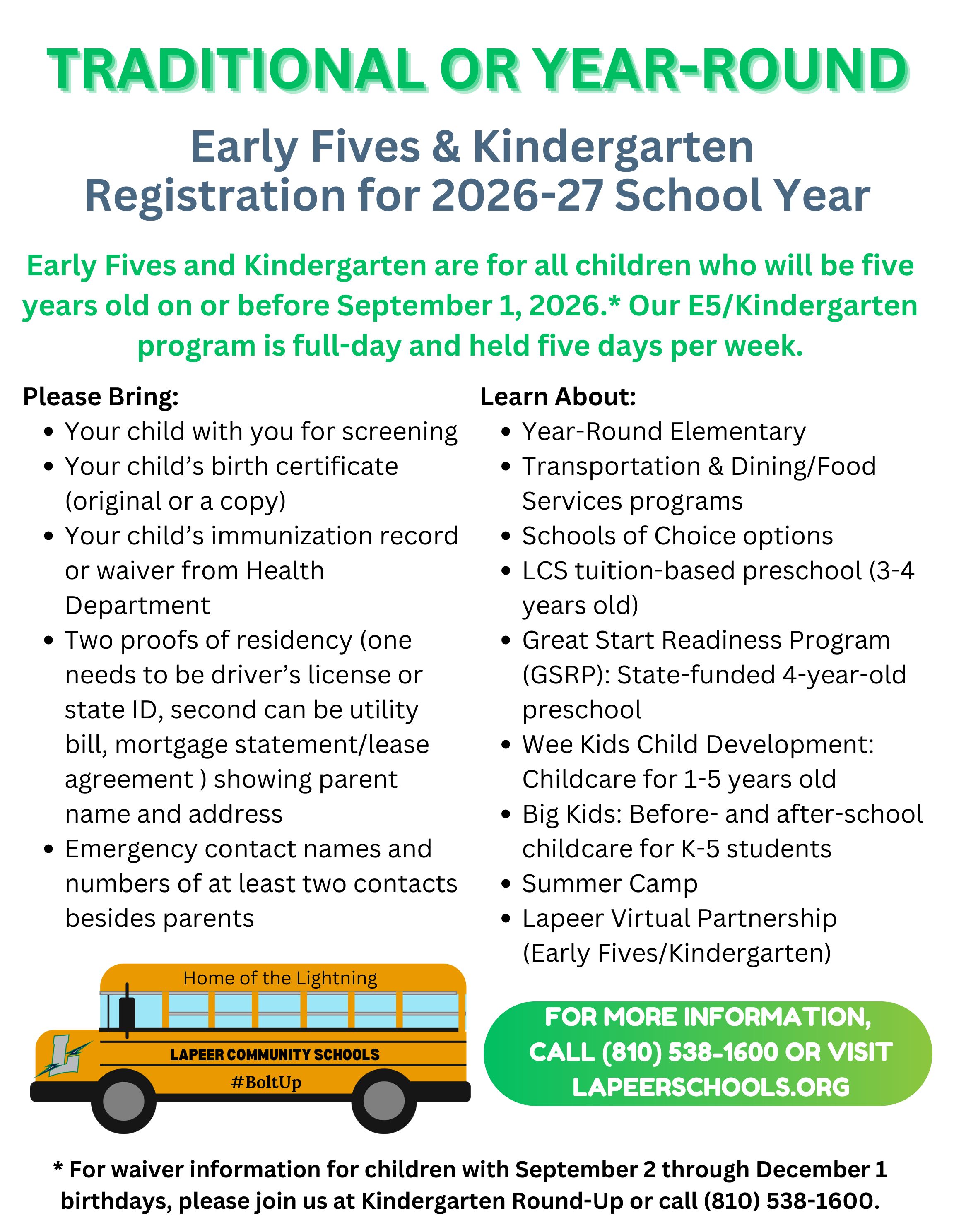 Poster for Kindergarten Round-Up 2026 details