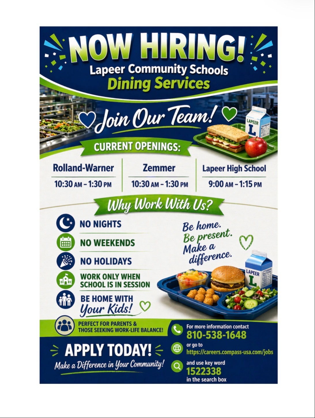 LCS now hiring for several positions in Dining Services at RW, Zemmer and LHS.