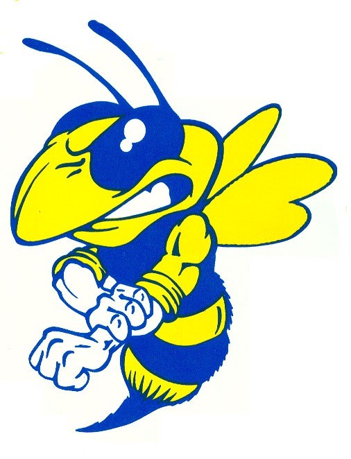 A logo featuring a yellow and blue bee, symbolizing the school's identity and spirit.