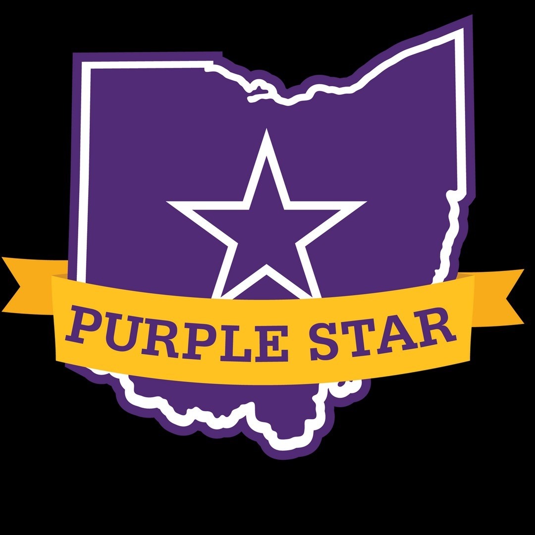 A purple star logo superimposed on the outline of the state of Ohio, symbolizing regional identity and pride.