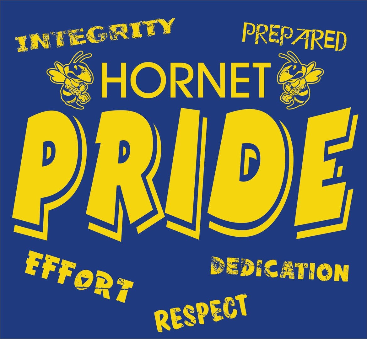 A vibrant hornet pride t-shirt featuring a bold hornet graphic, perfect for showcasing school spirit and team loyalty.