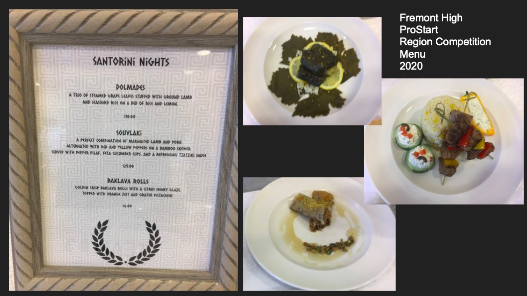 Weber High ProStart Region Competition Menu 2020 dishes