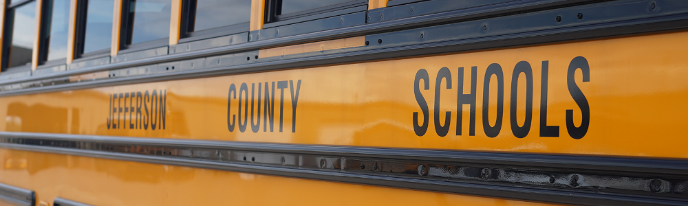 Yellow school bus with the words Jefferson County Schools on the side